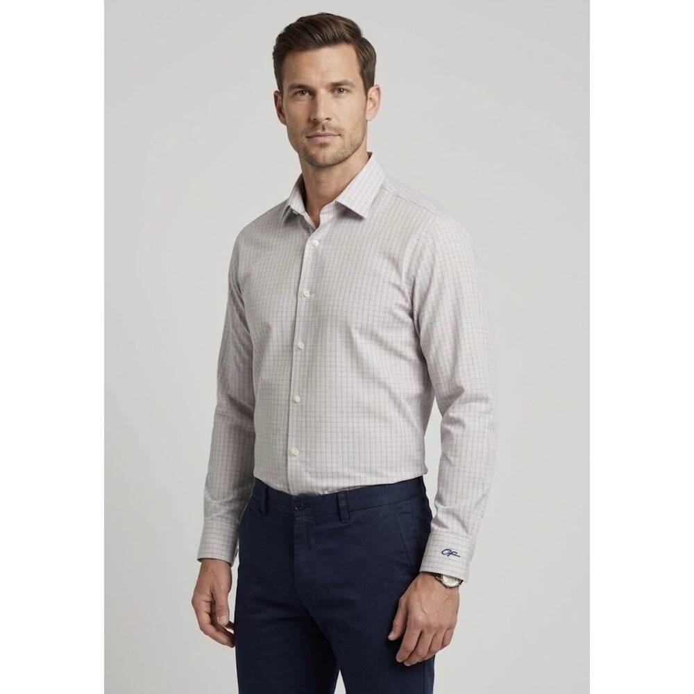 Mizzen+Main Shirt Mens XL Geometric Trim Fit Performance Dress Button Up